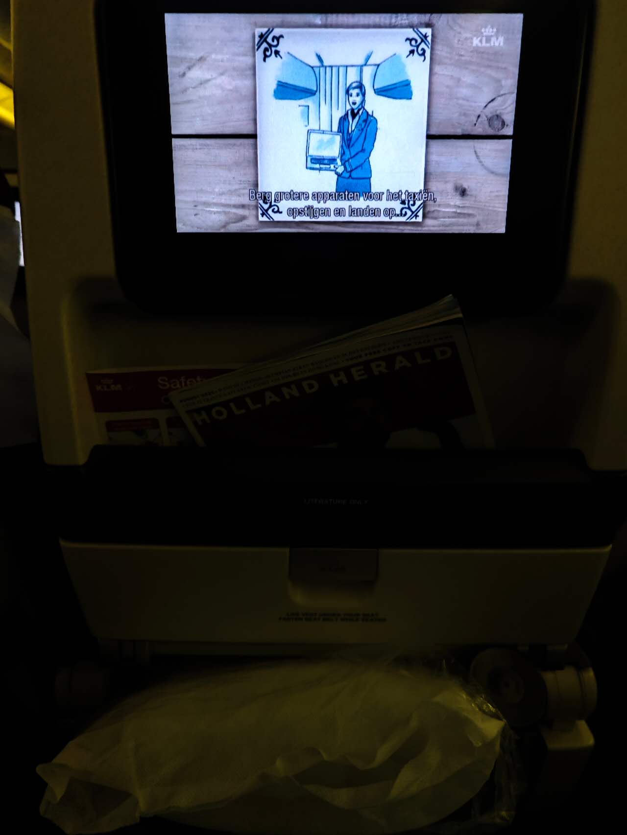 Flight safety video on the plane